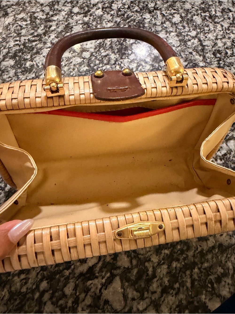 Vintage Western Natural Woven Top-Handle Bag with Gold Horse Accent - Picture 6 of 8